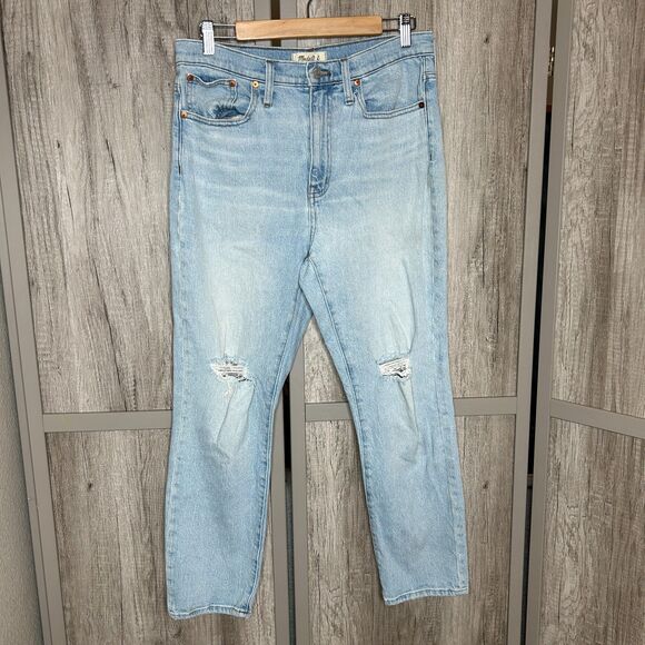 Madewell Boyfriend Jeans Size 29 The High Rise Slim Crop Distressed Knee - Picture 1 of 8
